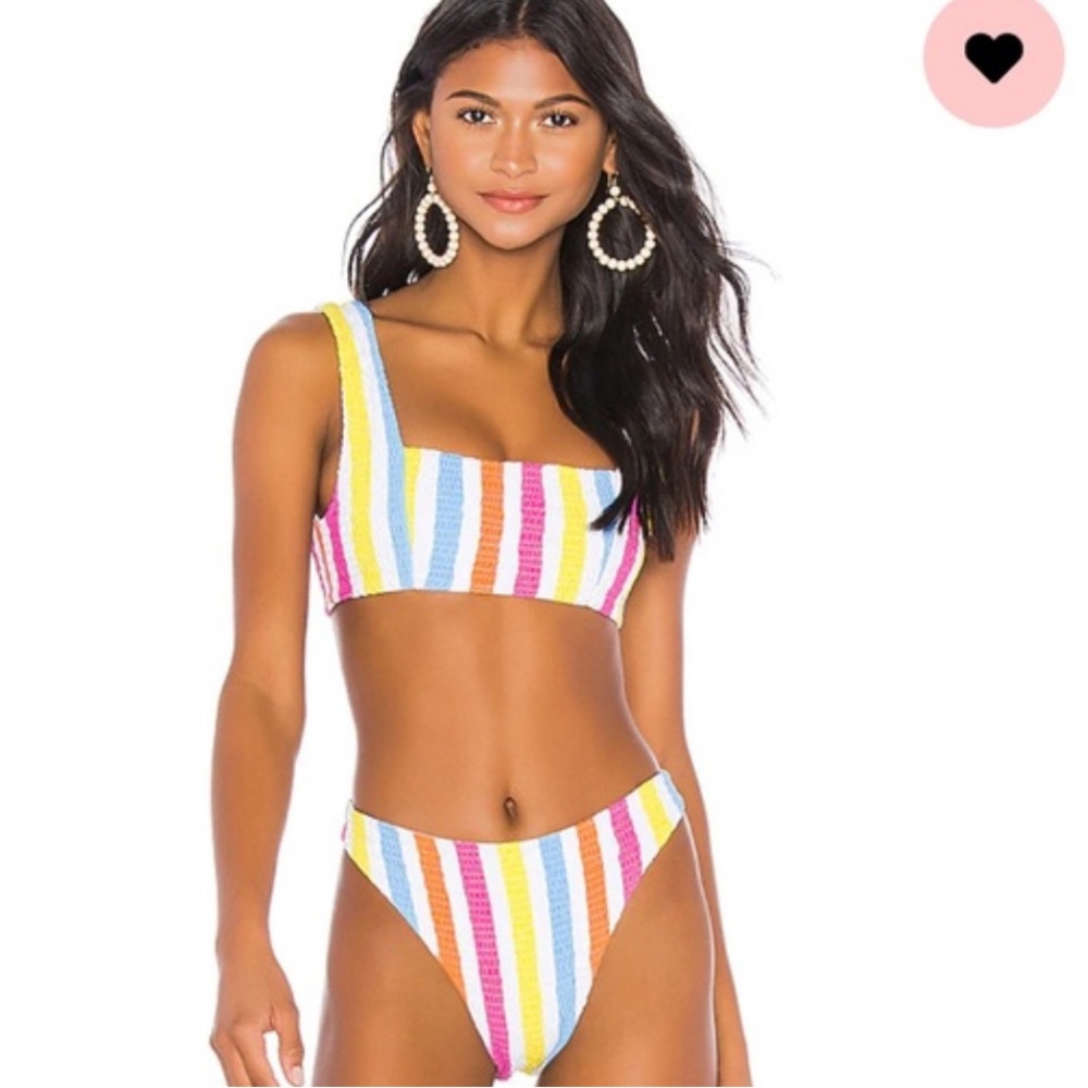 Tularosa Multicolor Stripe Scoop Bikini - Pink, Yellow, Blue, Orange, White